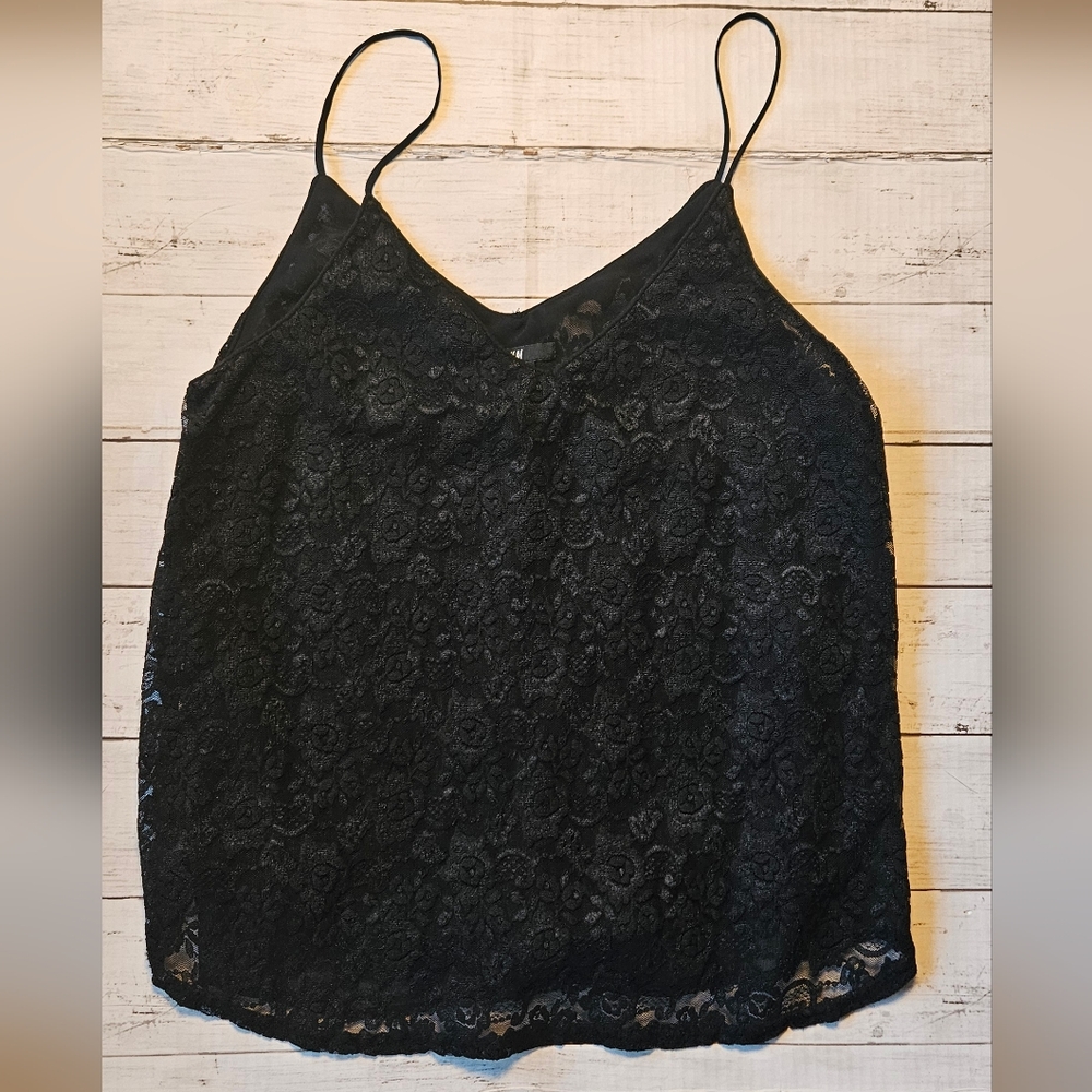 H&M Black Lace Cami Size 8 Whimsigoth Romantic Coquette Fully‎ Lined